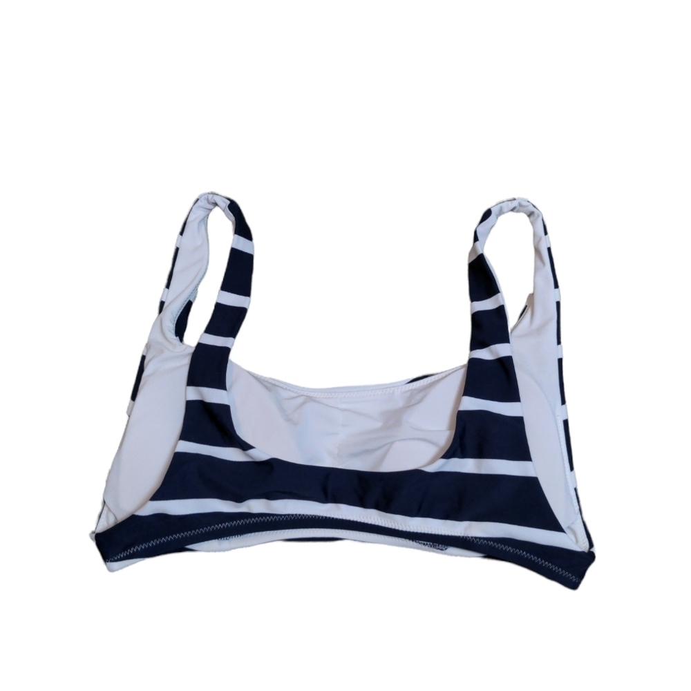 AERIE Bikini Top Navy & White Stripe Cropped Tank Style SZ L - Picture 3 of 9